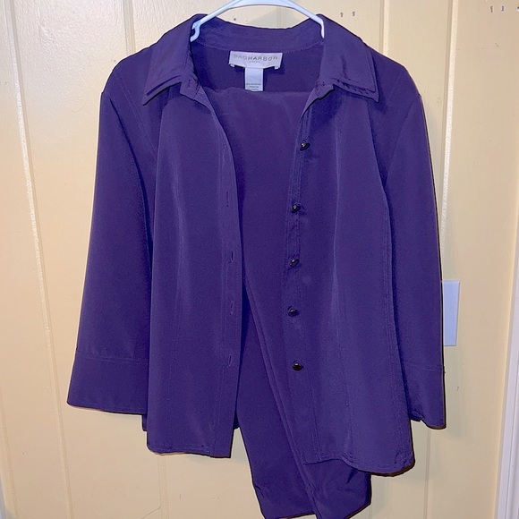 Sag Harbor Two Piece Vintage Set Purple Button Down Blouse and Pants Size 14 - Picture 6 of 12